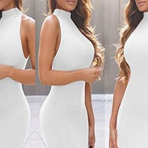 GOBLES Women's Sexy Halter High Neck Elegant Sleeveless Bodycon Midi Club Dress